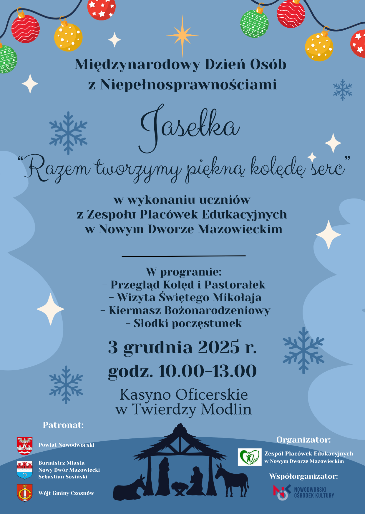 plakat informujący o wydarzeniu- Jasełka „Razem tworzymy piękną kolędę serc”