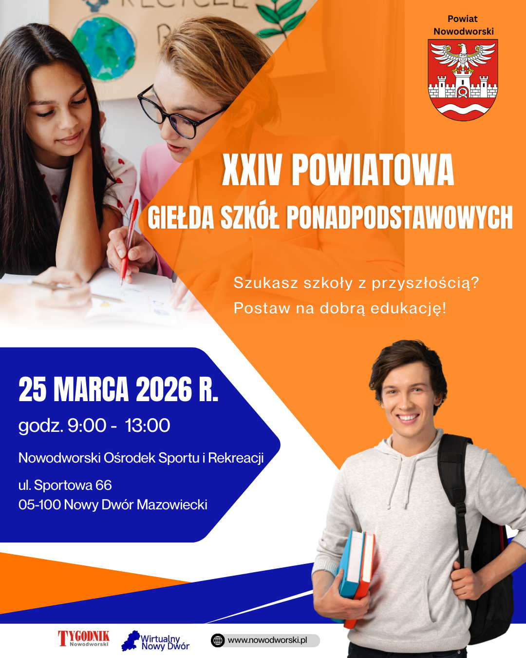 plakat informujący o XXIV Powiatowej Giełdzie Szkół Ponadpodstawowych